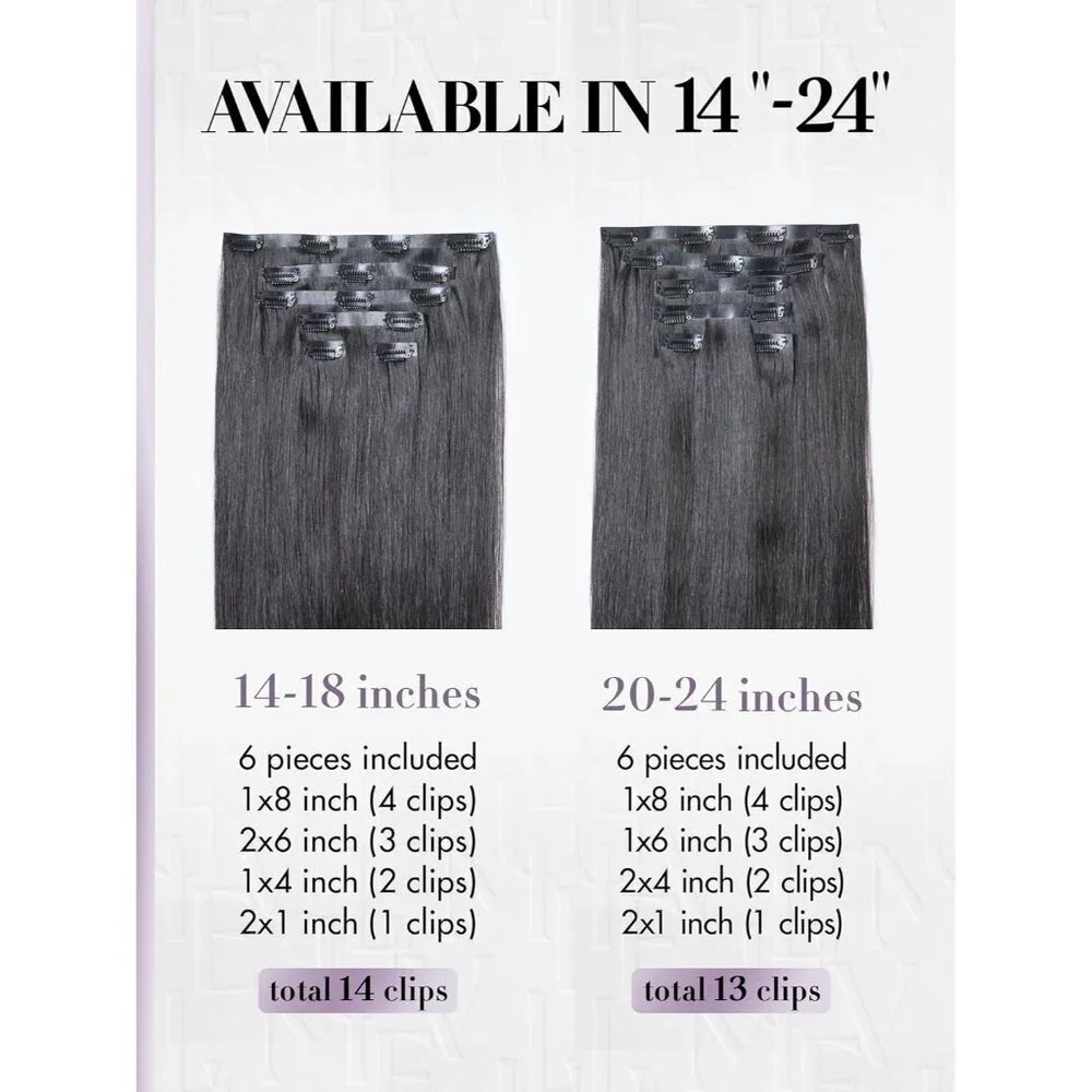 Hair Extensions Silky Straight Human Remy Clip Ins 24 Inch Natural Black